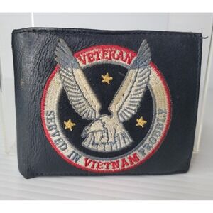 Vietnam Veteran Served Proudly Patch Military Bifold Wallet Mens Black